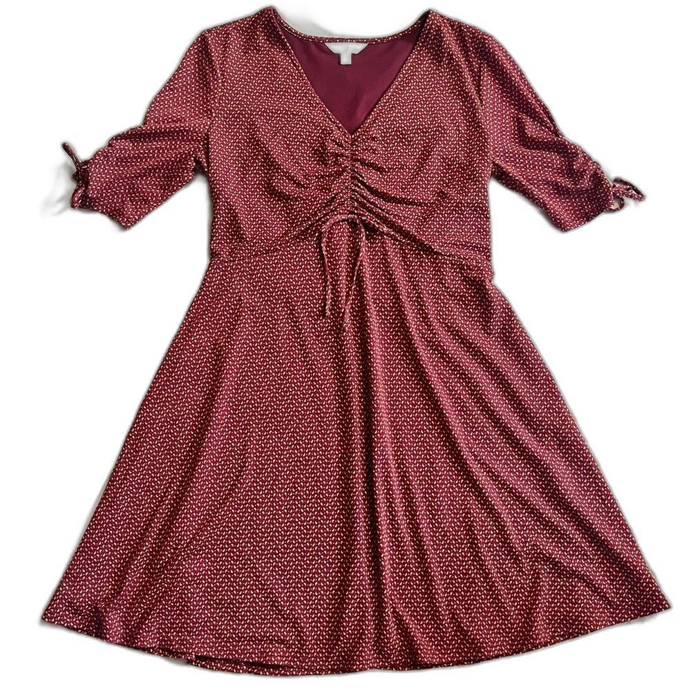 Lauren Conrad Women’s Maroon Midi Dress with Knot Sleeve Size Medium